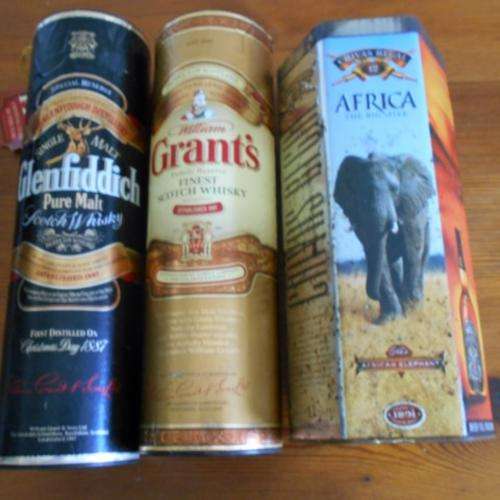 WHISKEY CANNISTERS : GLENFIDDICH / GRANTS / CHIVAS REGAL - COLLECTORS ITEMS